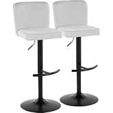 Henry Adjustable Swivel Bar Stool in Black Metal & White Fabric (Set of 2)